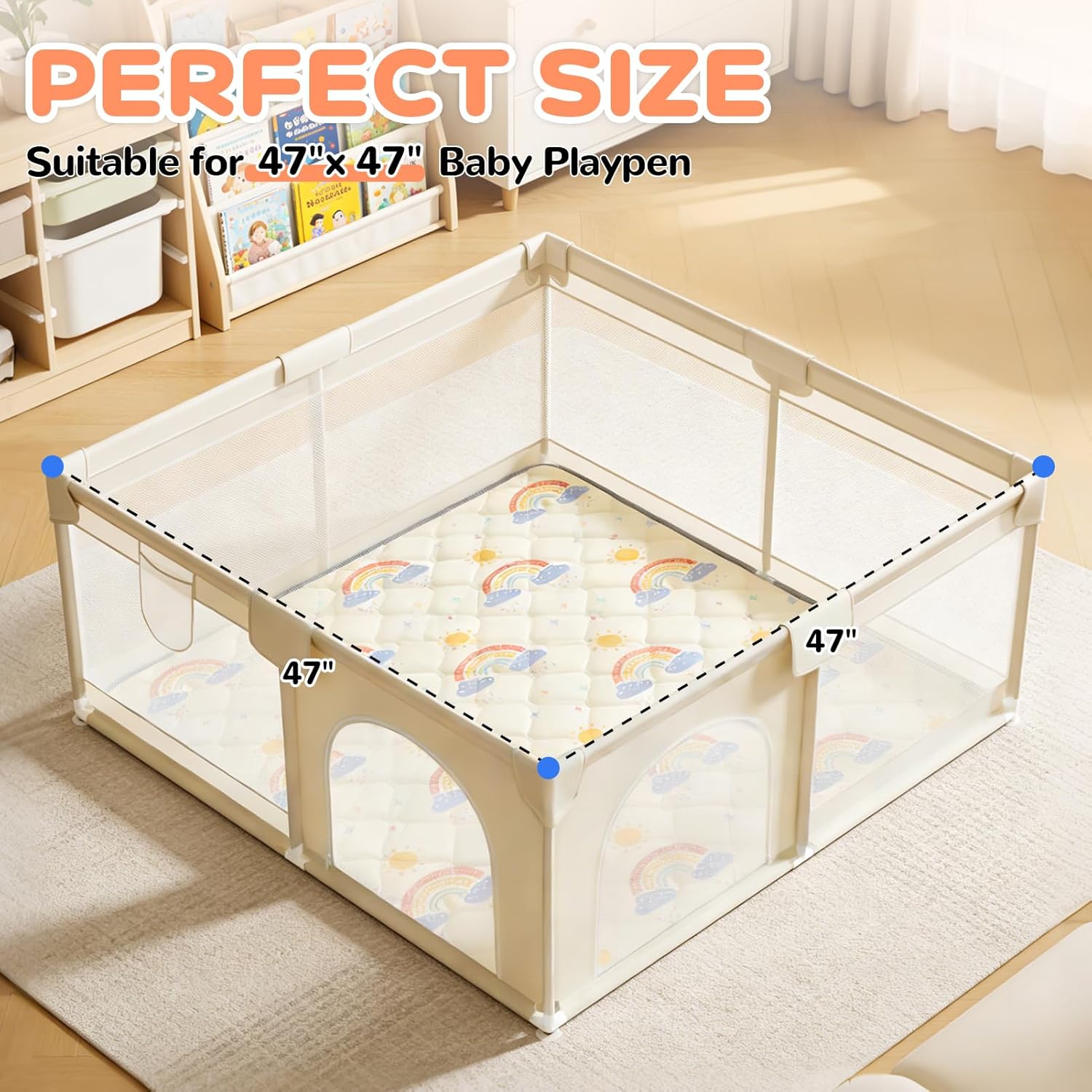 47"x47" Play Mat for Playpen - Thick Soft Foam Playmats for Babies and Toddlers - Non-Slip Baby Play Mats for Floor Tummy Time & Crawling - Foldable & Washable Baby Activity Mat, Rainbow
