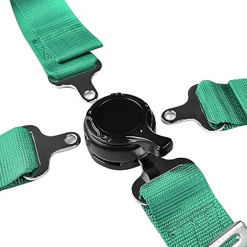 Spec-D Tuning Universal 1 Pair Green 4-Point Cam Lock Nylon Racing Seat Belt Harness