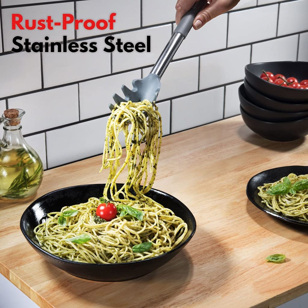 Chef Giant - Juego de utensilios de cocina de silicona | Kit de herramientas de cocina de acero inoxidable de 15 piezas con soporte, espátula, cucharón, servidor de pasta, pinzas, batidor y más |