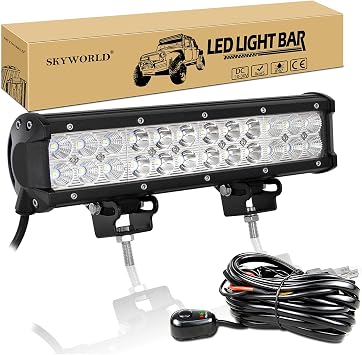 SKYWORLD 12 inch 72W Led Work Light Bar Flood Spot Combo Beam Offroad Driving Fog Lights with Wiring Harness Kit for Truck Tractor Off-Road SUV Boat 4x4 ATV UTV Vehicles