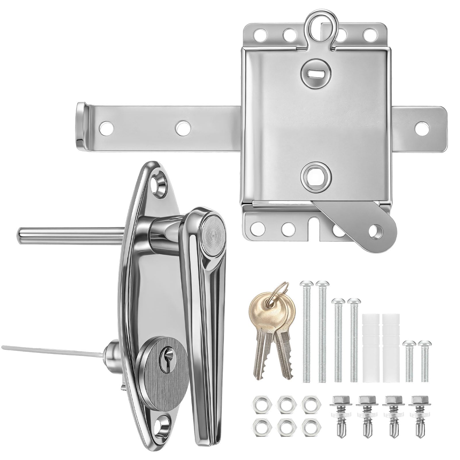 MorningRo 2 Sets Garage Door Lock Kit, L-Handle &amp; Keys, Inside Side Latch
