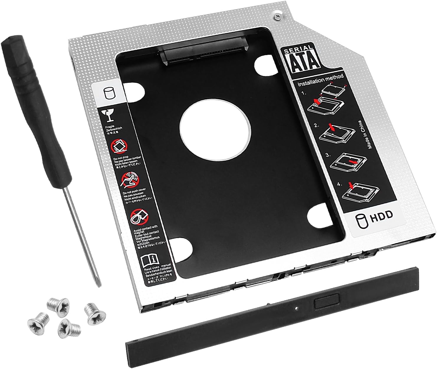 Suiwotin 1pc 9.5mm SATA Hard Drive Caddy, 2nd HDD Caddy