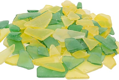 CYS EXCEL Vidrio marino de 32 onzas, mezcla de verde oscuro y amarillo, múltiples opciones de color, relleno de jarrón de vidrio triturado,