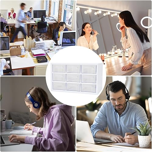 Miniatura 7 de Buwico Organizador de escritorio con mini cajones, almacenamiento de plástico de tres cajones con 9 cajones, organizador de escritorio pequeño para