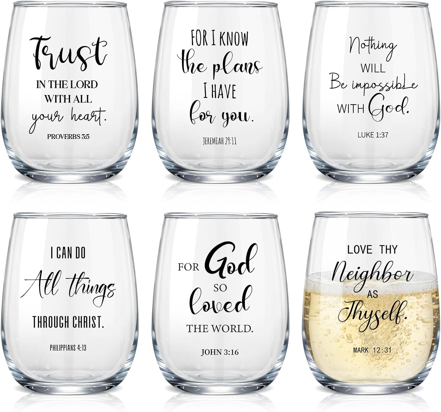 6 Sets Christian Funny Wine Glasses Gifts for Women 15 oz with Jesus Touched Wine Glass Mother's Day Christian Gift for Mom, Friend, Sister, Galentines, Friendship Birthday Present(Classic)