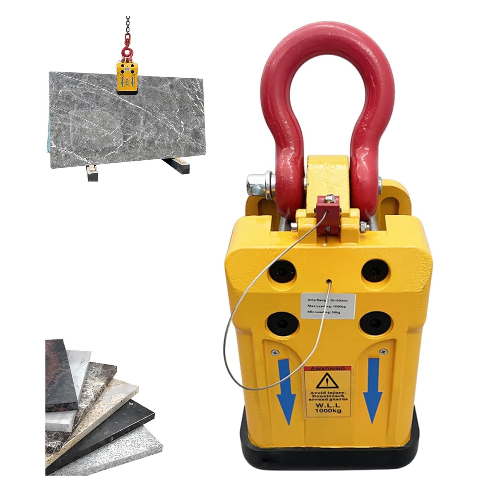 HajMyrdonyx Slab Lifting Clamp 1000kg Stone Miter Clamp 2200LBS Stone Slab Lifting Clamp Granite Marble Clamp Heavy Duty Stone Slab Lifter with Soft Rubber Jaws, Adjustable Jaw 70mm