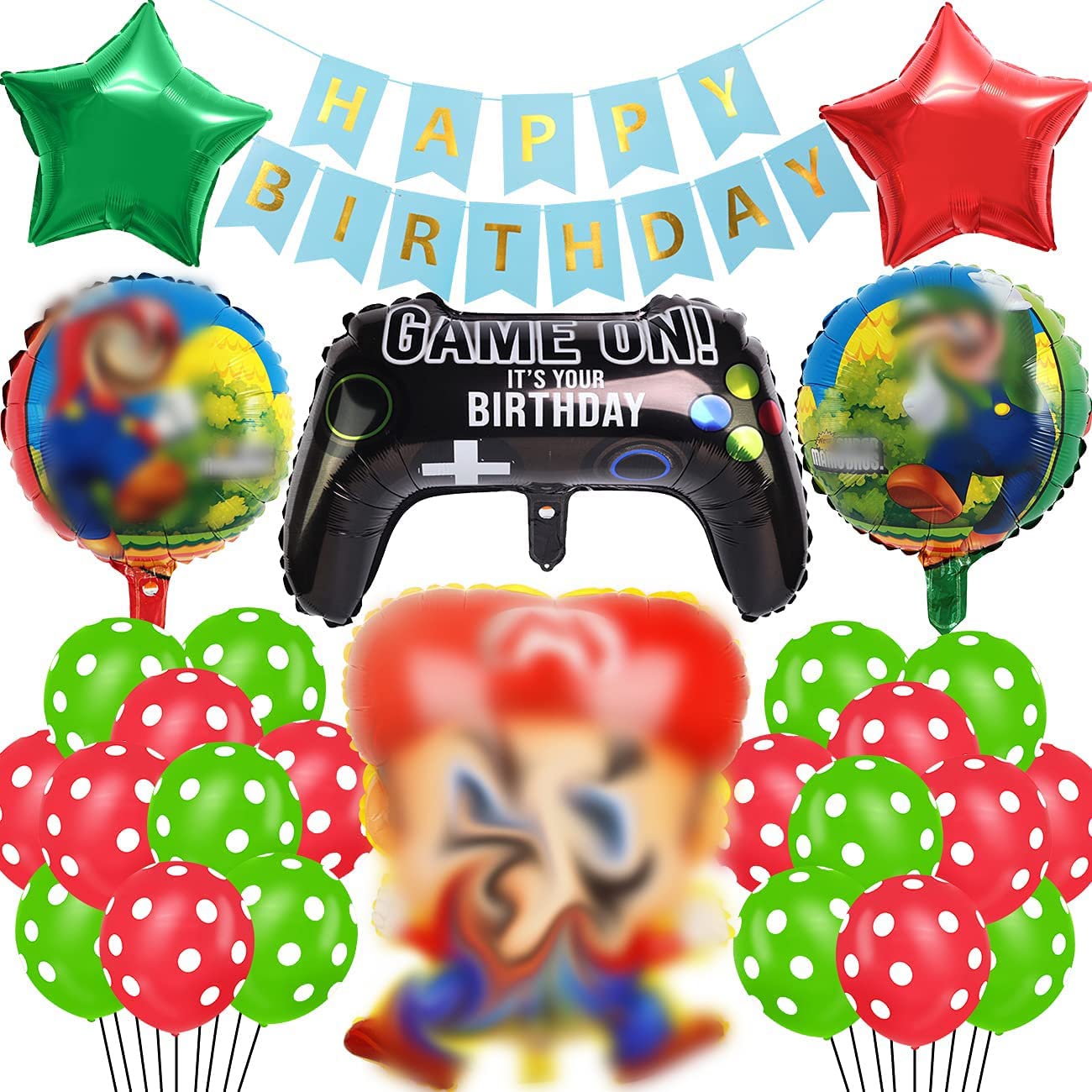Birthday Party Decorations, Super Mario Theme Party Birthday Balloons Set with Happy Birthday Banner Cake Toppers, Birthday Decoration Party Mario Decorations Kit