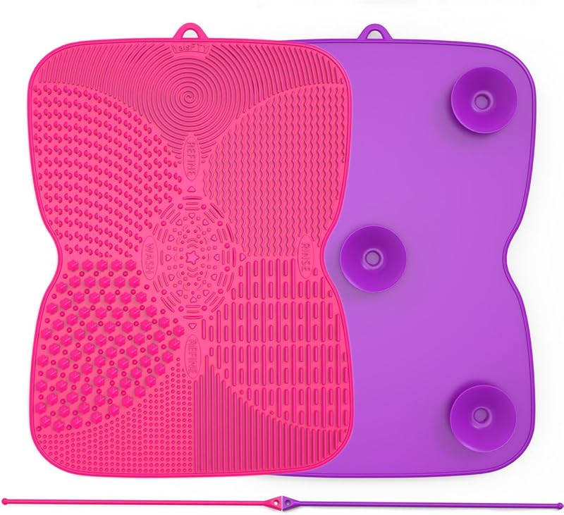 YalsFTY Tapete de Silicone para Limpeza de Pincéis de Maquiagem com Ventosa, 8 Texturas, Pacote com 2