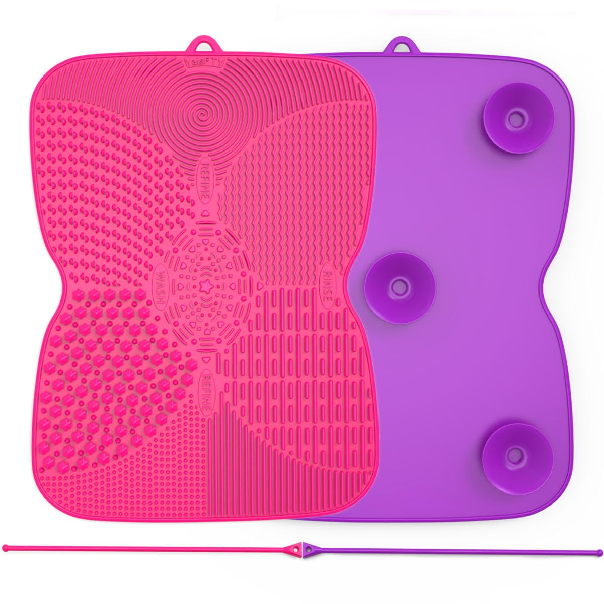 YalsFTY Silicone Makeup Brush Cleaner Pad with Suction Cup, 8 Textures, Stable, Makeup Brush Cleaning Mat (Pink)
