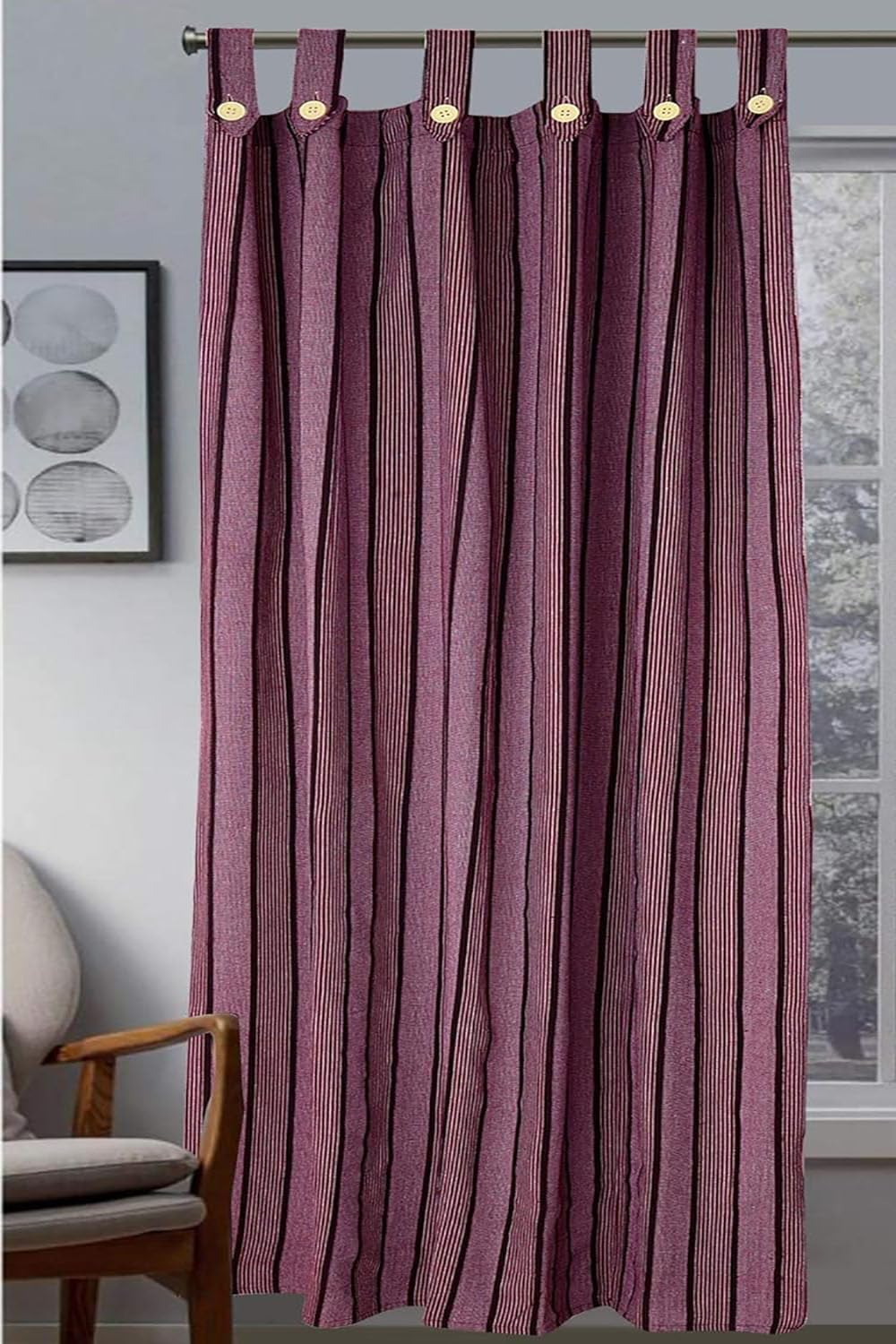 alemah 5 Feet Long Multi Striped Cotton Non Blackout Light Filtering Semi-Darkening Easy Install Button Closure Type Tab Top Loop Window Curtain, Pack of 1 (Ruby) (B0CPBWDHVD) Amazon Price History, Amazon Price Tracker
