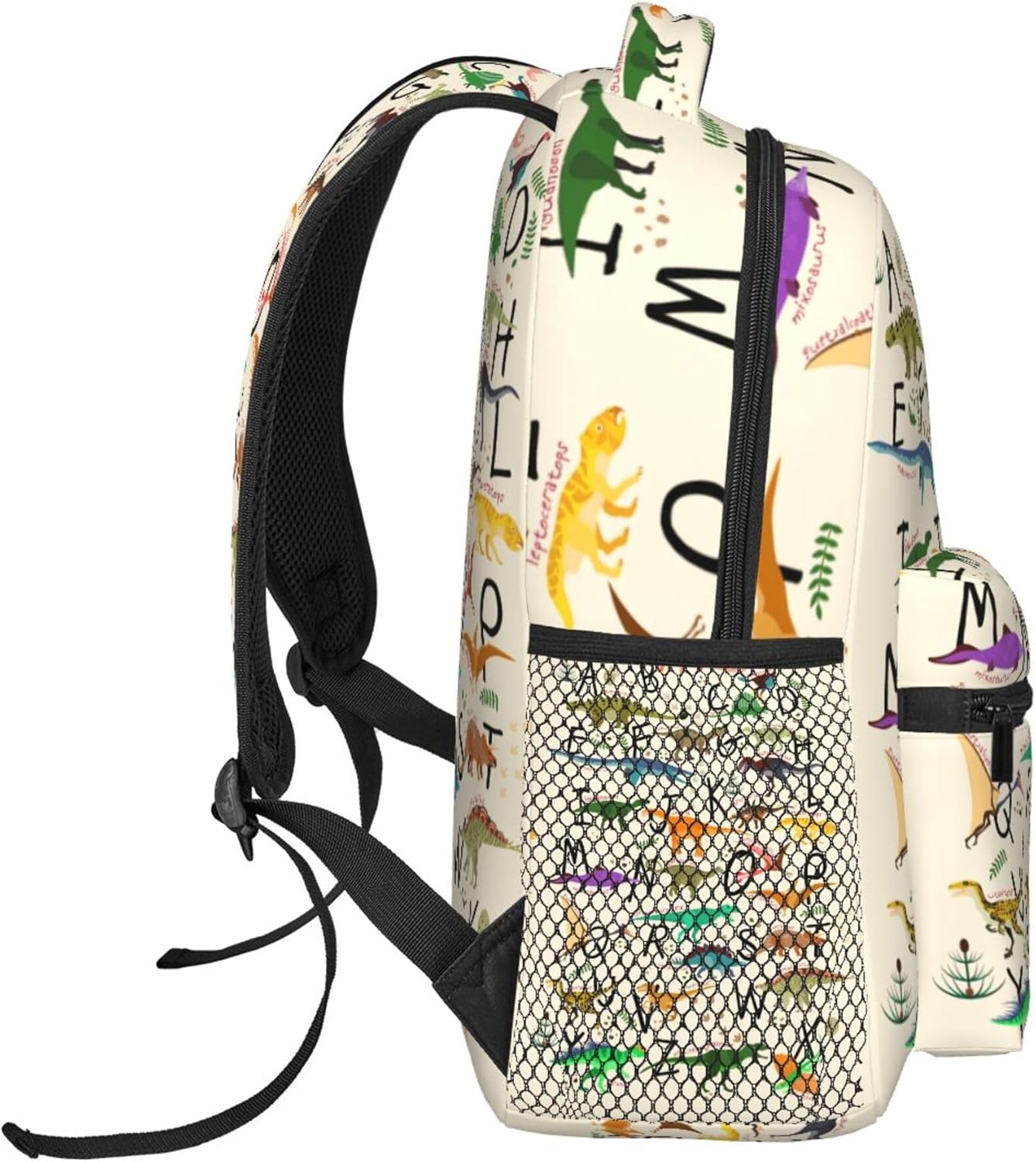Alphabet Dinosaur School Backpack for Boys Girls Kids Strap Adjustable 16 Inch Waterproof Travel Casual Daypack Lightweight Schoolbag English Alphabet Bookbag