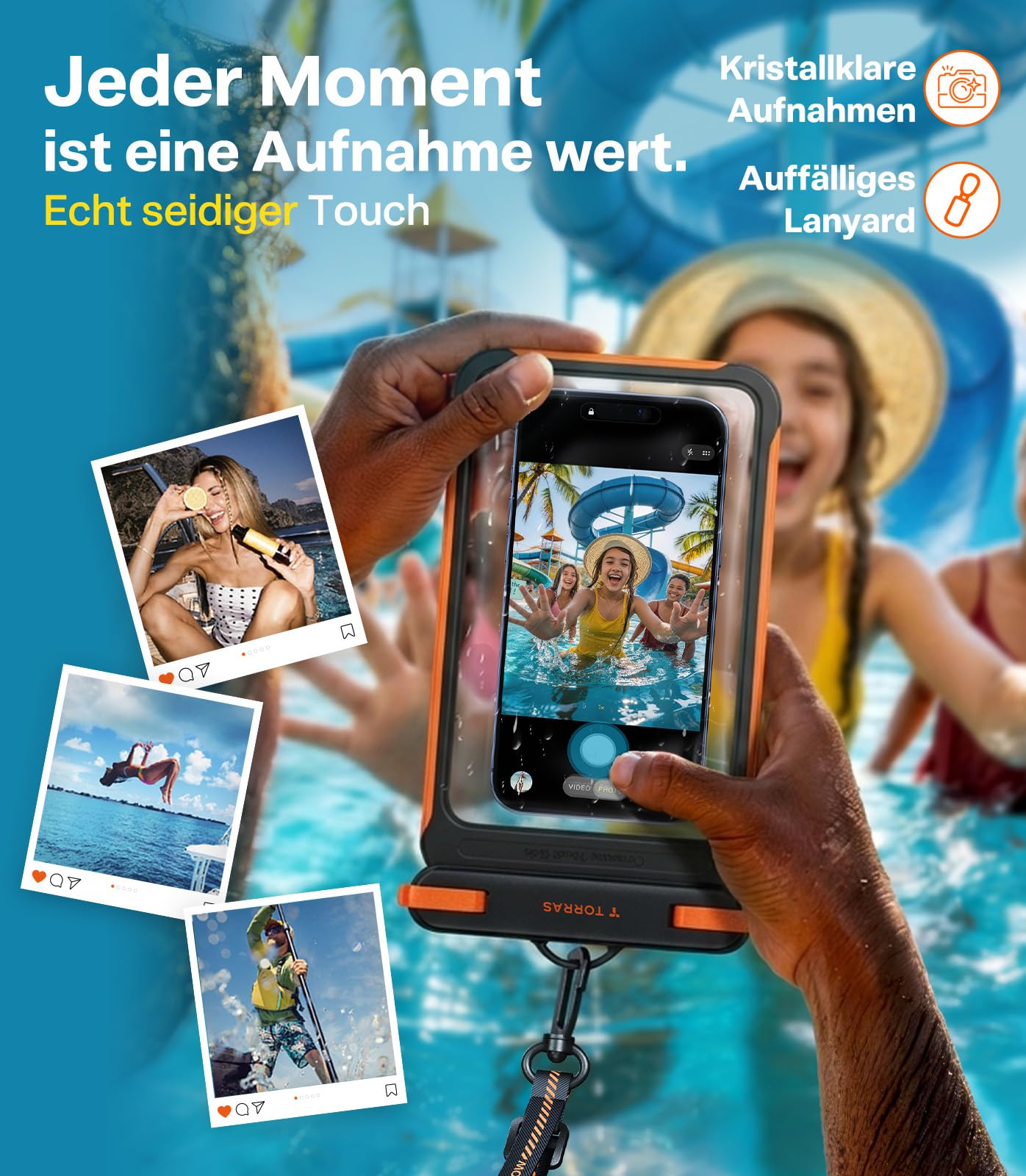 TORRAS Modell 2026 IPX8 Wasserdicht-Experte wasserdichte Handyhülle, [Touch-sensitiv unter Wasser], schwimmend, 100% Wasserdicht, für Strand, Schnorcheln, Schwimmen und Wassersport, 7.9", Schwarz