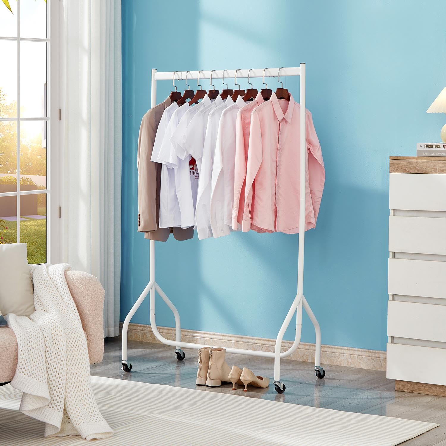House Of Home White 3Ft Heavy Duty Clothes Rail Strong Metal Garment Rack With Wheels Easy To Assemble Collapsible Hanging Rail 95 Kg Load Capacity Ideal For Home Retail And Storage