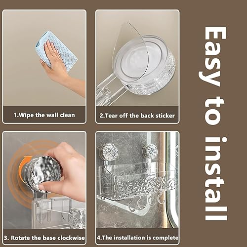 Miniatura 4 de Organizador de ducha con ventosa, organizador de estante para montaje en la pared, estante de baño extraíble, sin perforaciones, estante de