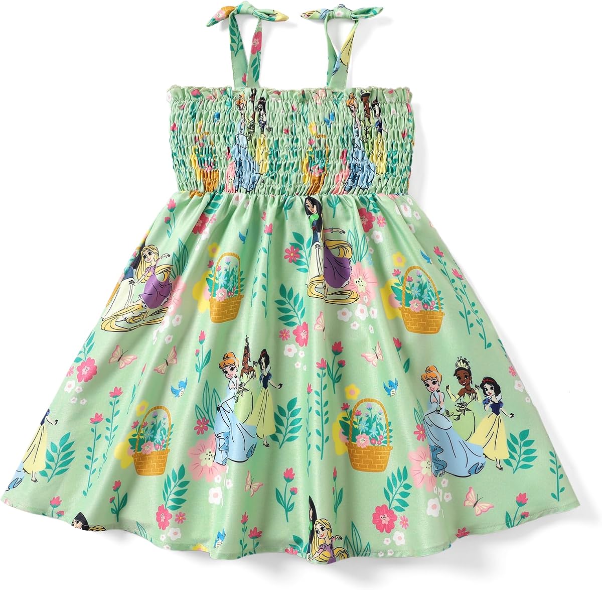 Vestido de princesa de Disney Frozen Elsa Minnie Stitch para niño niña, pajarita con tirantes, traje de verano ahumado, ropa de fiesta de cumpleaños de 2 a 9 años