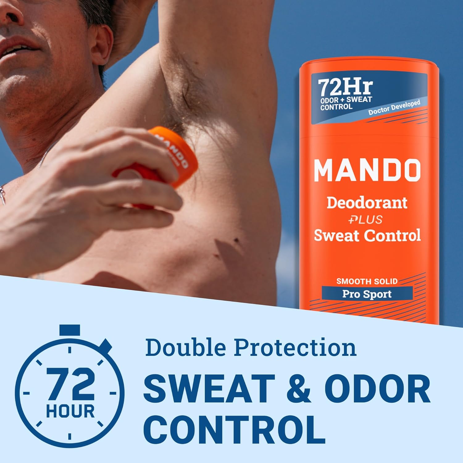 Mando Antiperspirant Deodorant Sweat and Odor Control for Men – Extra Strength Smooth Solid Stick – 72 Hour Performance – Baking Soda Free, Skin Safe – 2.6 oz – Pro Sport – Pack of 2 - Image 2