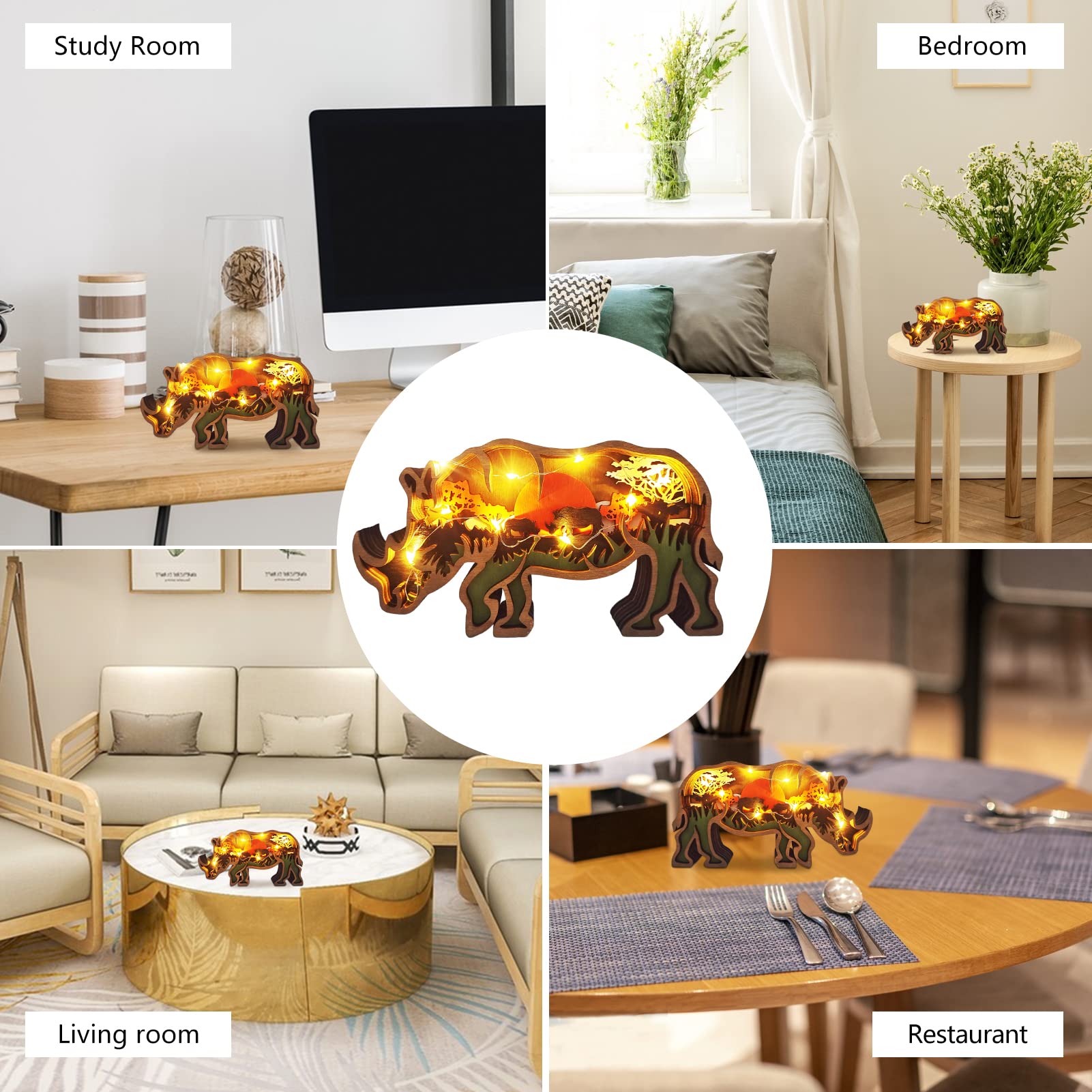 Amazon.co.jp: サイ 置物 木制 動物 可愛い 卓上置物 動物像 彫刻装飾