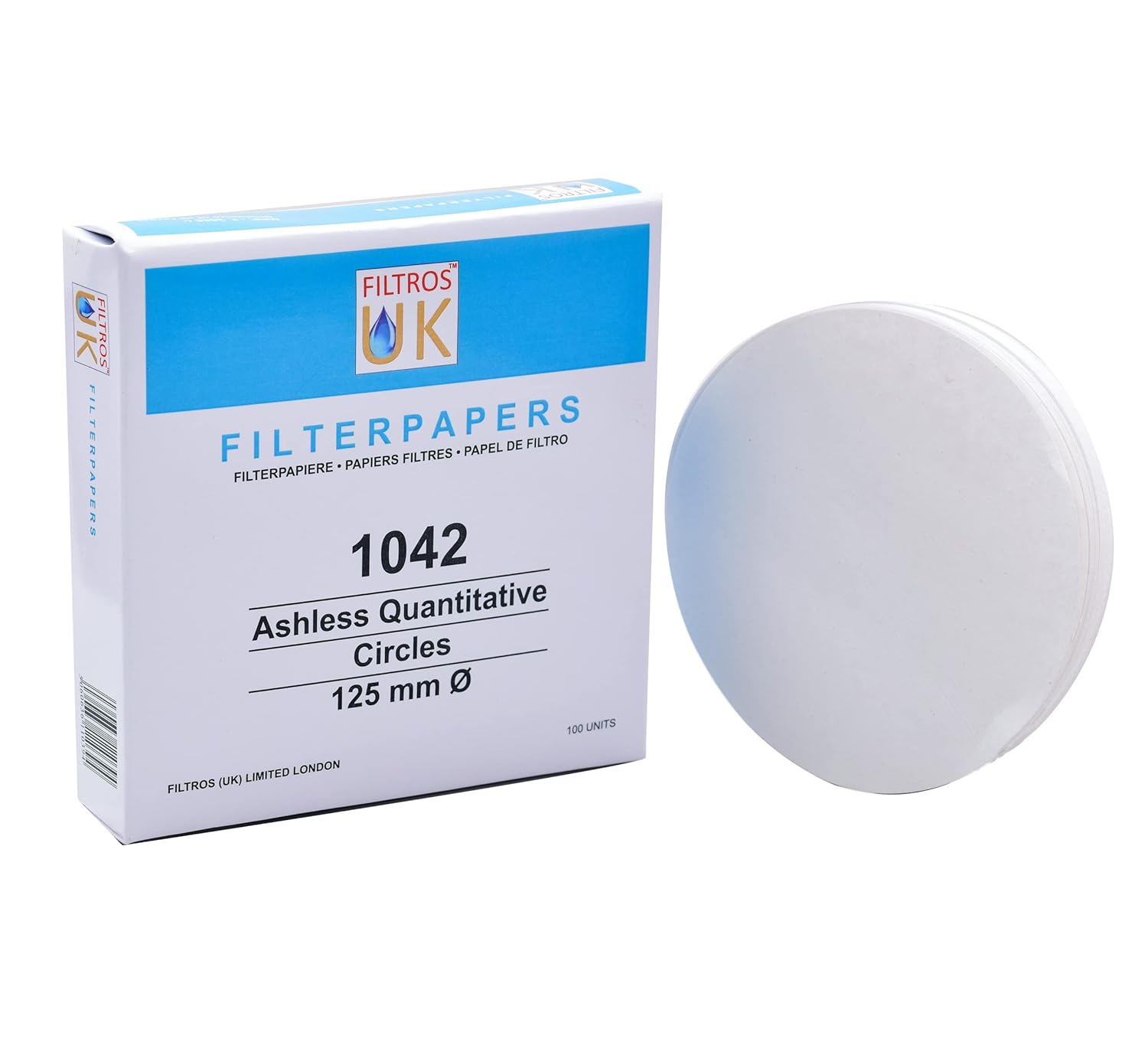 Filtros UK, Ashless Quantitative Filter Paper, Grade 1042, 125 mm dia