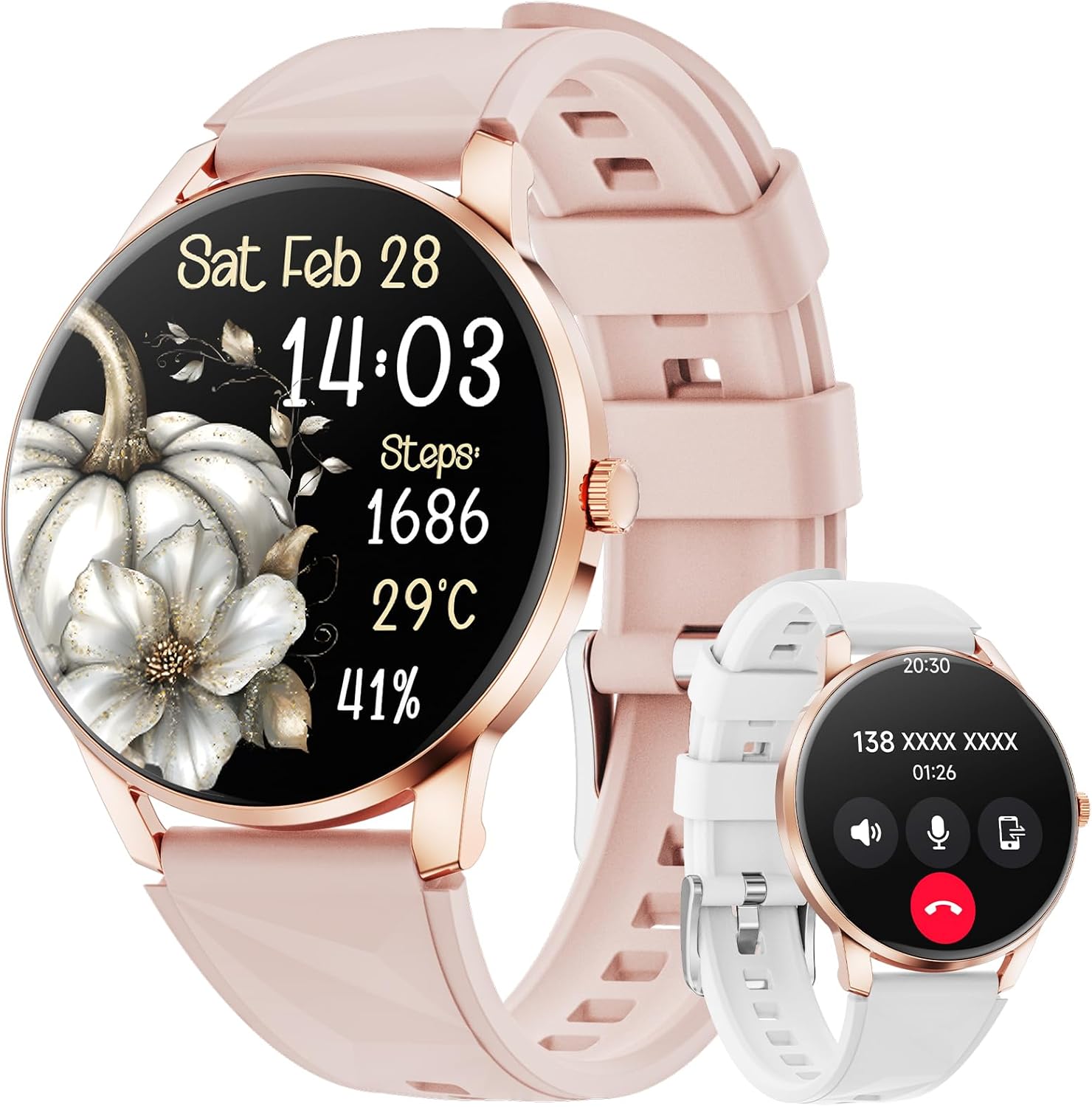 Smart Watch for Women Android/iPhone, 1.32″ AMOLED Screen Smartwatch with Answer/Make Call/Fitness Tracker/Heart Rate/SpO2/Sleep Monitor/110+ Sport Modes, 2 Bands