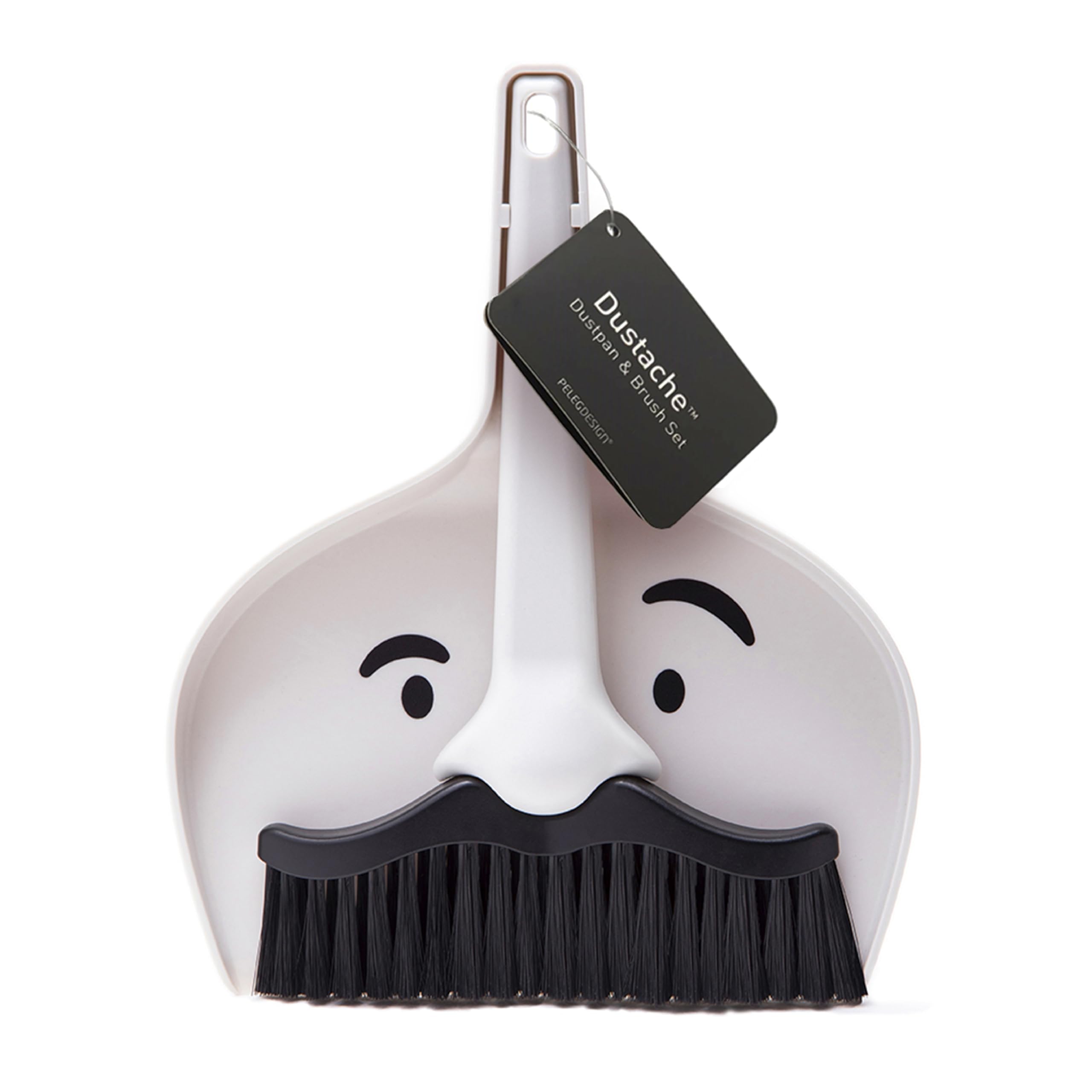 Peleg Design Dustache – Set de Recogedor y Cepillo con Estilo Bigote - Compacto y Portátil para Mesas, Escritorios, Coches, Mascotas y Niños