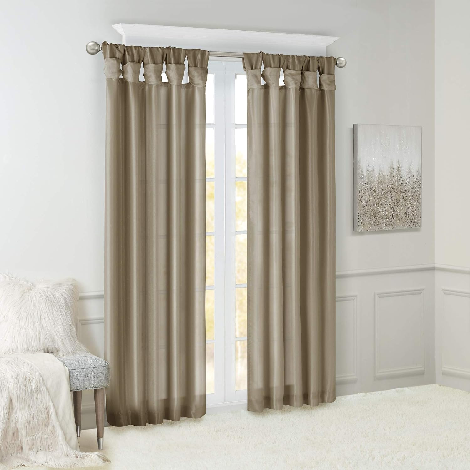 Madison Park Emilia Faux Silk Single Curtain with Privacy Lining, DIY Twist Tab Top - Image 3
