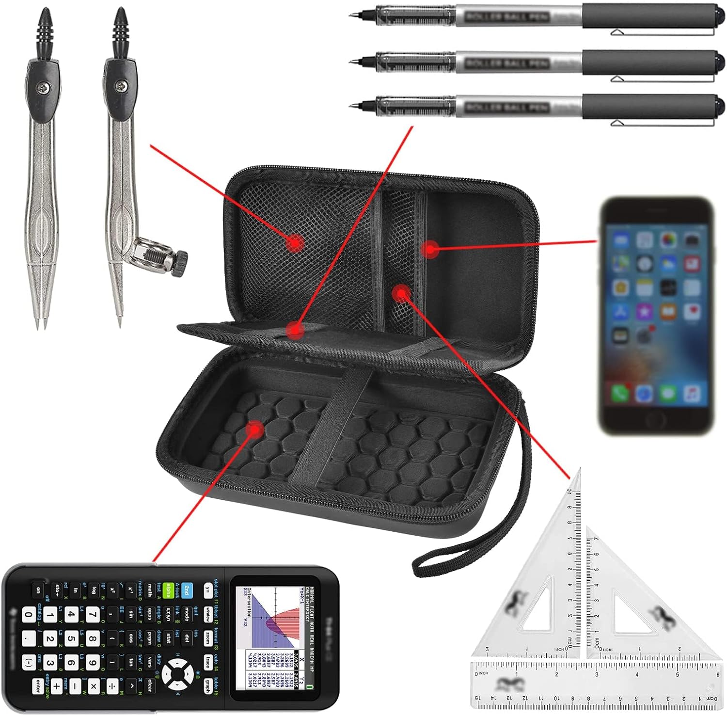 PAIYULE Calculator Case for TI-84 83 Plus CE, Evo,TI-Nspire CX II, Black | Hard shell calculator case, zip mesh pocket, elastic strap, padded divider, school and travel storage, Bag Only