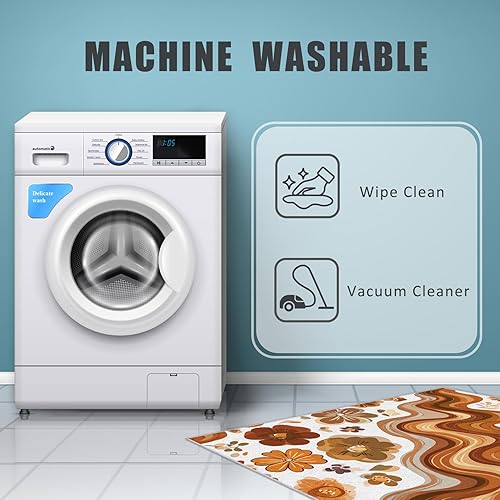 Miniatura 7 de Retro 70s Rug Small, Washable 2x3 Throw Rug for Entryway, Floral Wave Abstract Patterned Indoor Door Mat, Retro 70s Decor for Home, Bedroom, Soft