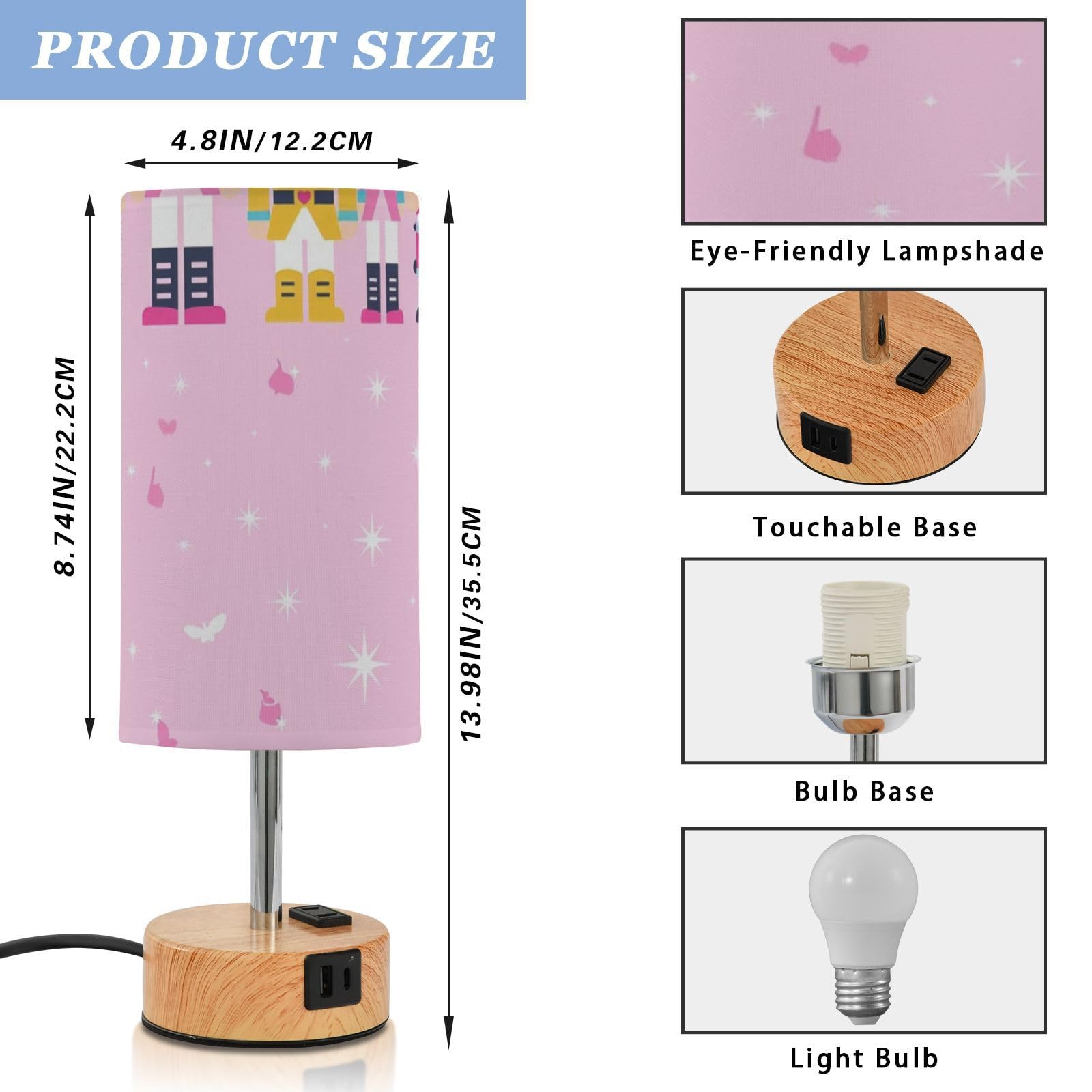 Yuiboo Lampy stołowe z portami USB C+A, lampy biurkowe