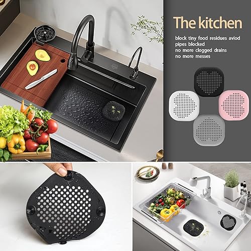 Miniatura 6 de Paquete de 2 recolectores de pelo para desagüe de ducha, accesorios de baño negros, cubierta de drenaje de silicona duradera con ventosas para