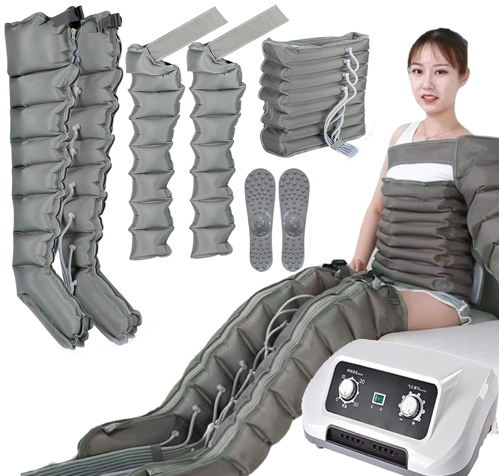 Macchinario Pressoterapia Professionale per Casa, 6/8 Camere Pressoterapia Linfodrenaggio Total Body, Massaggio Linfodrenante Gambe e Pancia (Combinazione Opzionale)