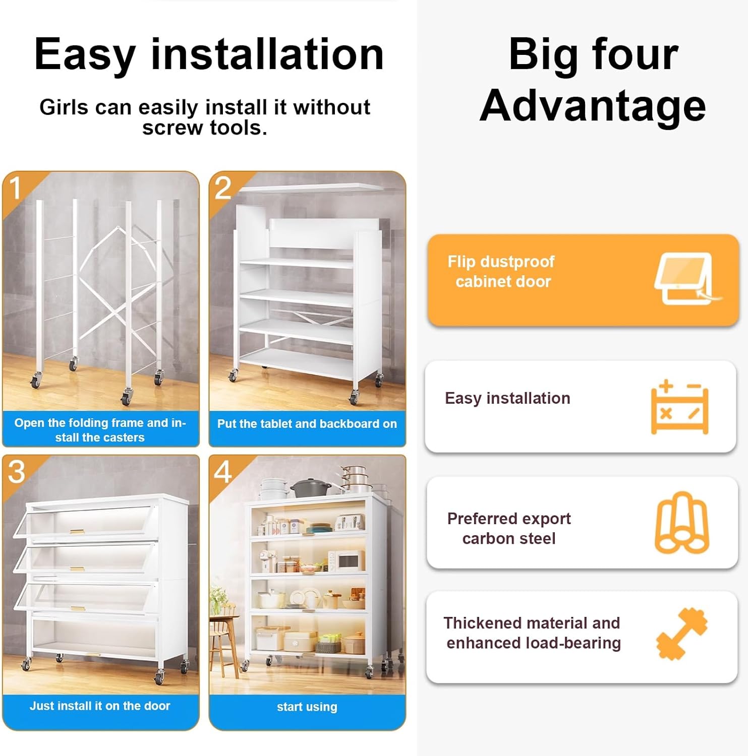 3-Tier Kitchen Baker's Rack, Metal Pantry Storage Cabinet with Clear Doors, Ideal for Spices, Pots & Pans, Perfect for Home & Garage Organization (24in/60cm)