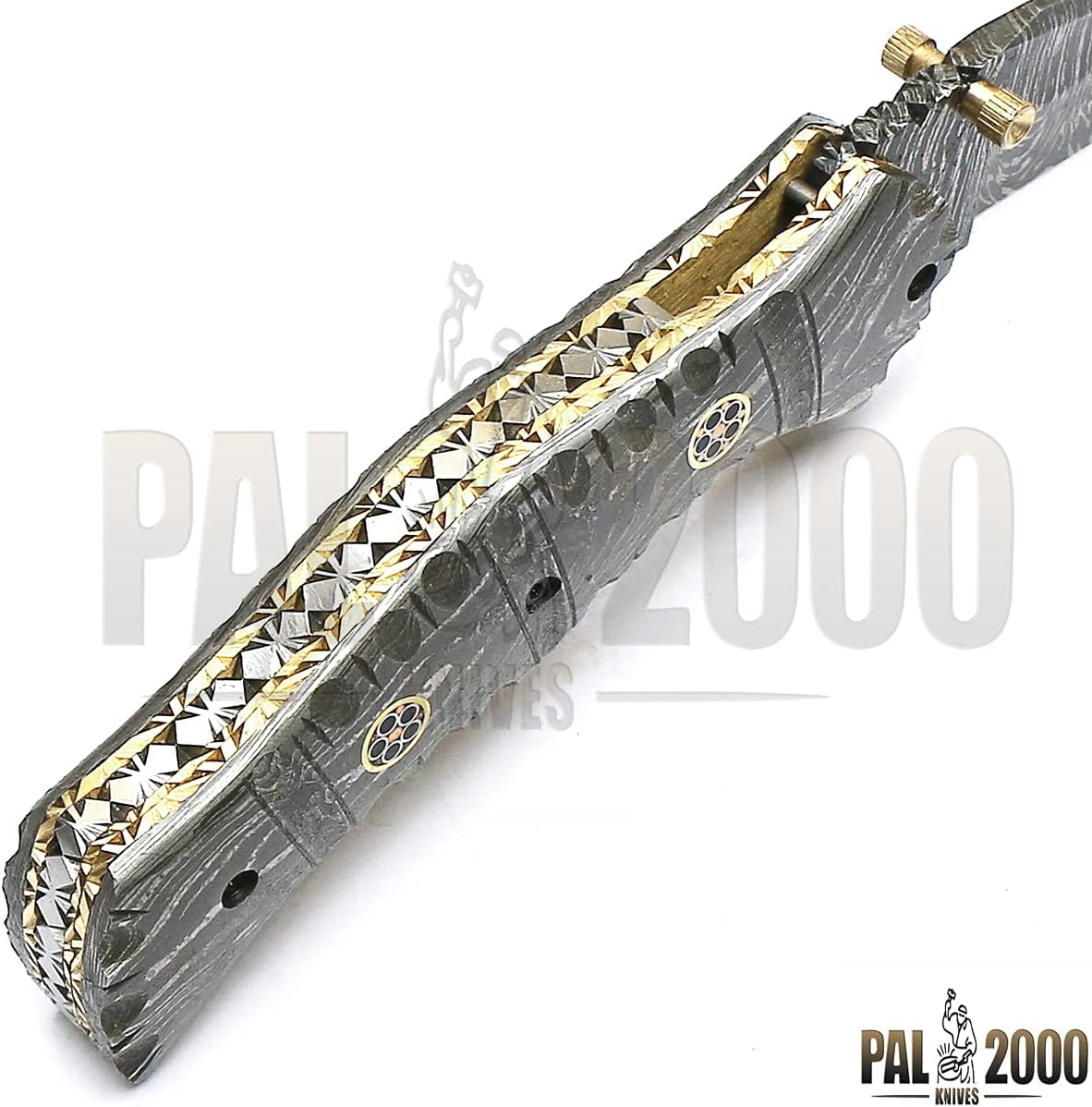 PAL 2000 KNIVES FPK-9020 Custom Handmade Damascus Steel 7.4 Inch Folding Pocket Knife Damascus Handle with Sheath