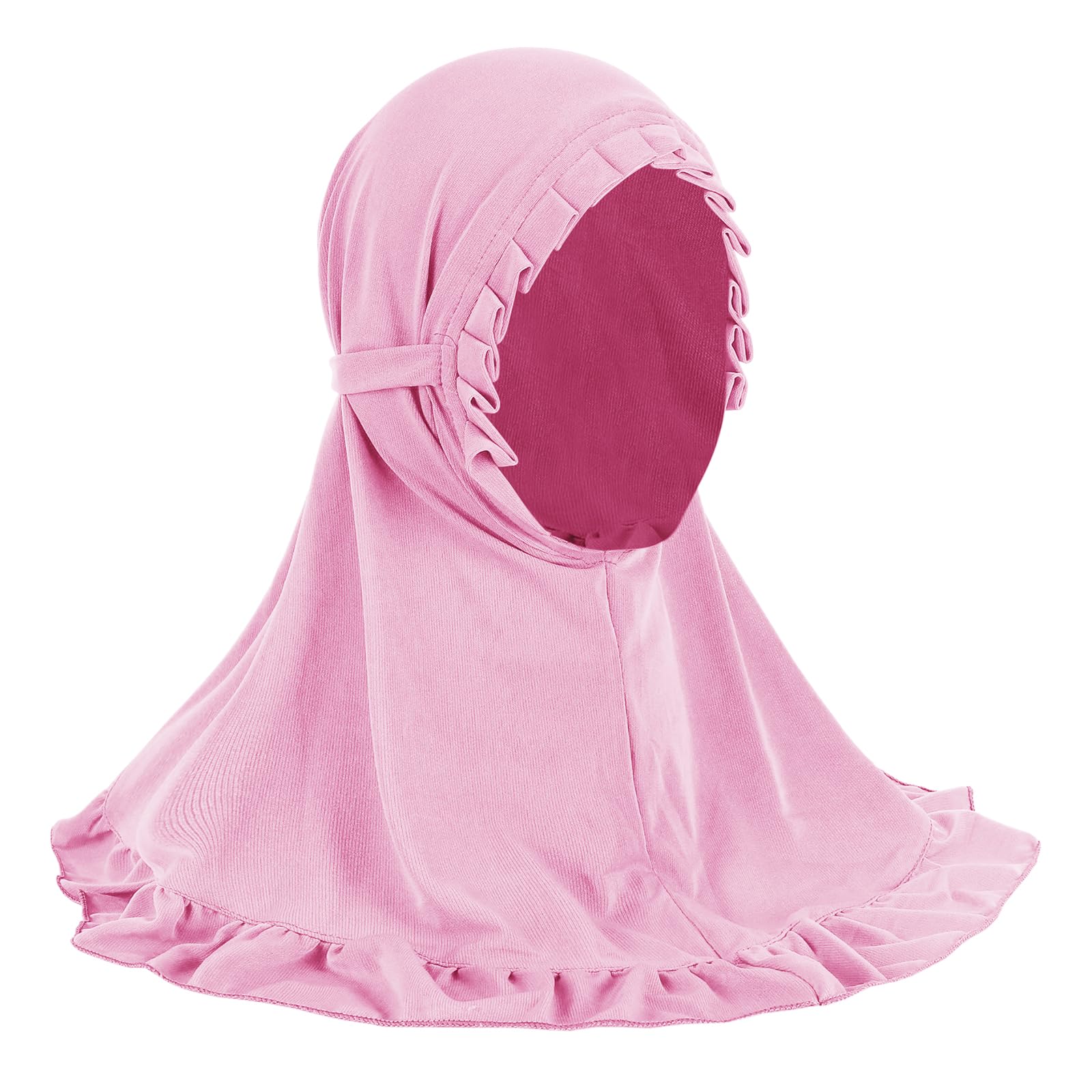 JIAHG 2pcs Hijab Fille 2-4 ans avec Bonnet Intégré Foulard de Tête à Bordure Plissée pour Fille Musulmane Arabe Africaine Malaisienne Écharpe Cagoule Doux et Confort