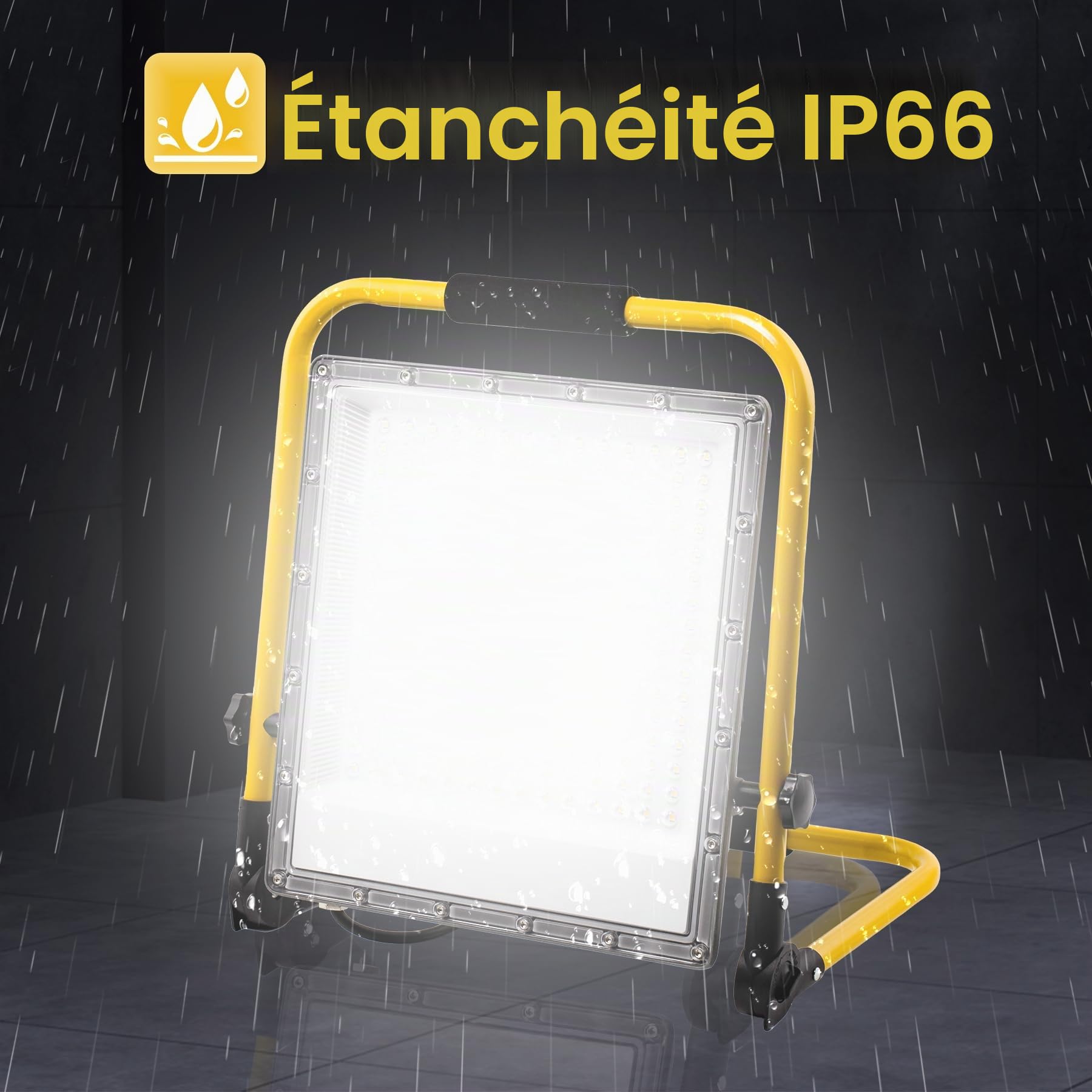 Projecteur LED Chantier 200W, Lampe de Chantier avec Câble en Caoutchouc VDE 3G 0,75 mm² de 4 m, Étanche IP66,6500K, 20000 Lumens Idéal pour Travaux Intérieurs et Extérieurs