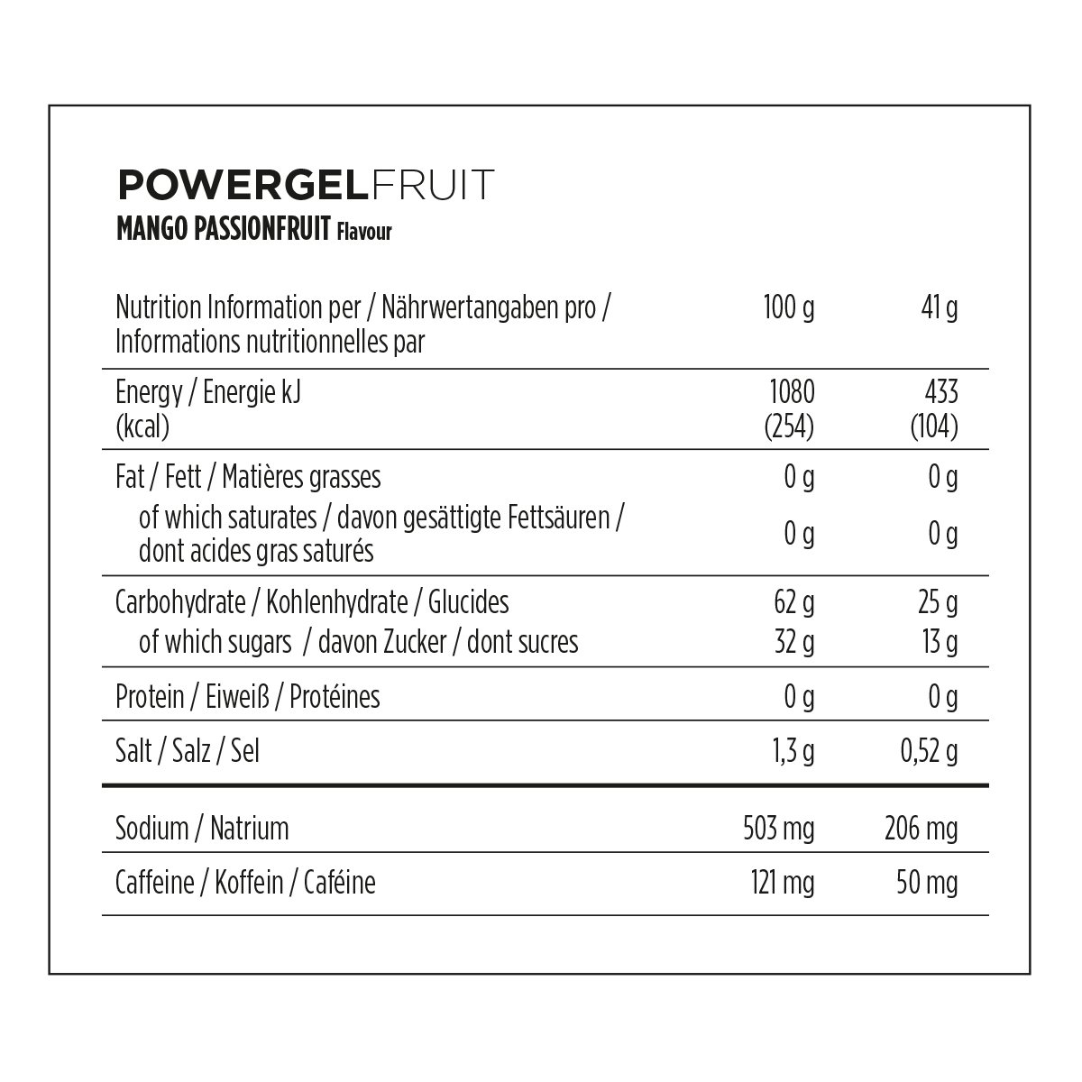 PowerBar Power Gel Fruit mit Kohlenhydraten, Maltodextrin & Natrium – Energie Gels – Vegan – Mango Passionfruit (24 x 41 g)
