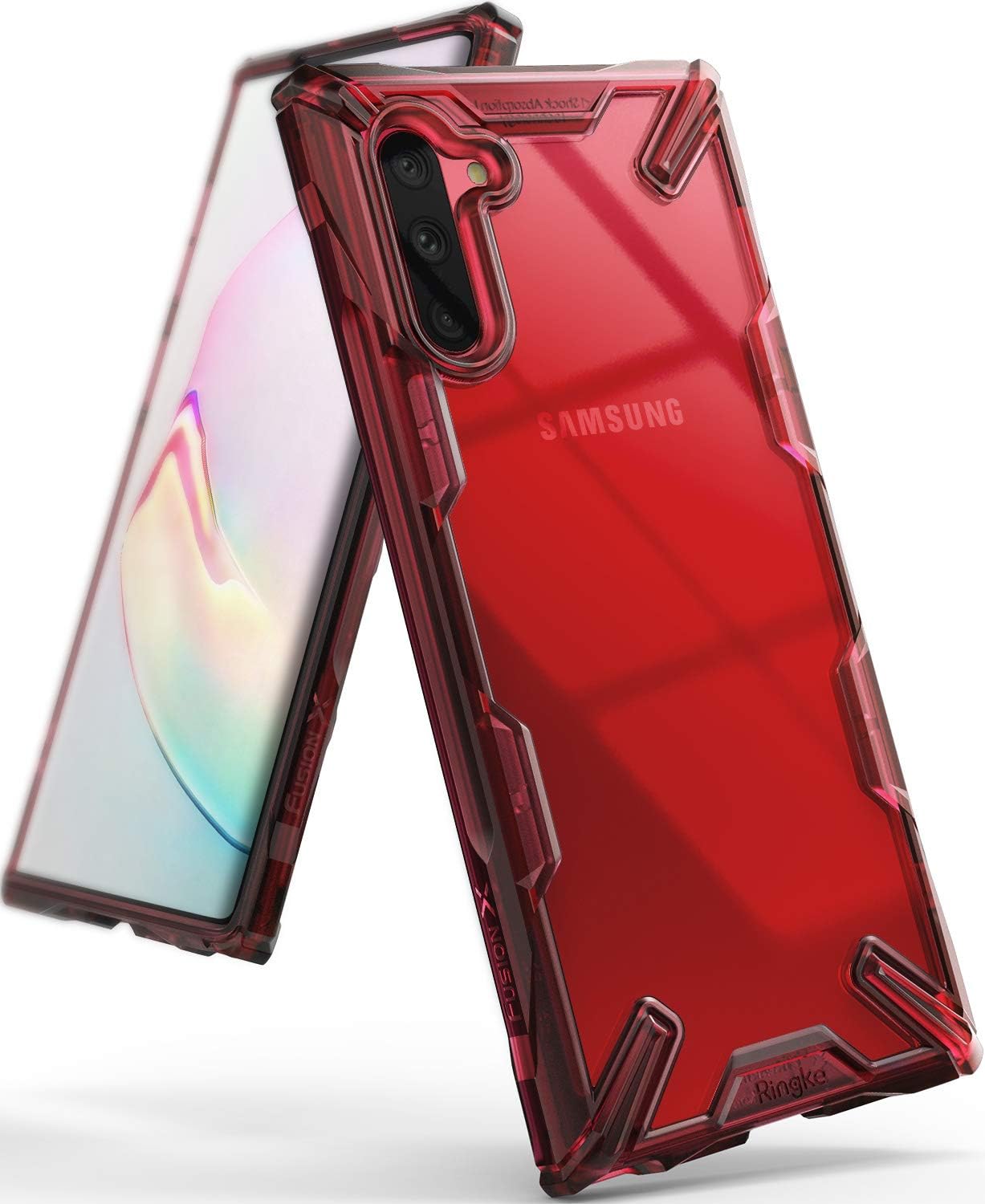 Ringke Fusion-X Compatible with Galaxy Note 10 Case (2019), Clear Back Heavy Duty Shockproof TPU Rugged Bumper Phone Cover - Ruby Red