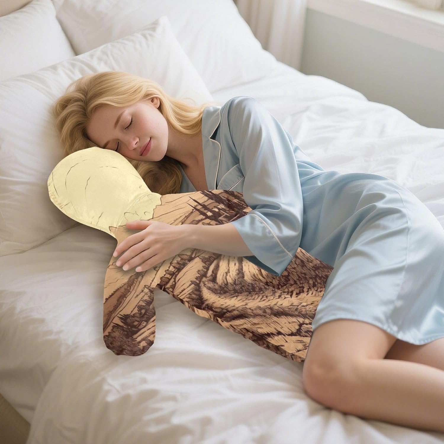 Italian Countryside Human-Shaped Pillow Soft Body Pillows Washable Velvet Pillows for Anxiety Relief Sleeping Cuddling & Support