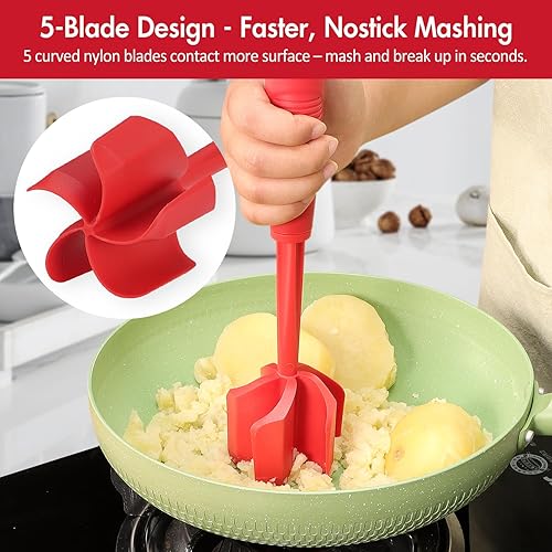 Miniatura 4 de Ourokhome Picador de carne y triturador de papas, triturador de carne molida de nailon resistente al calor para hamburguesas, 5 cuchillas curvas