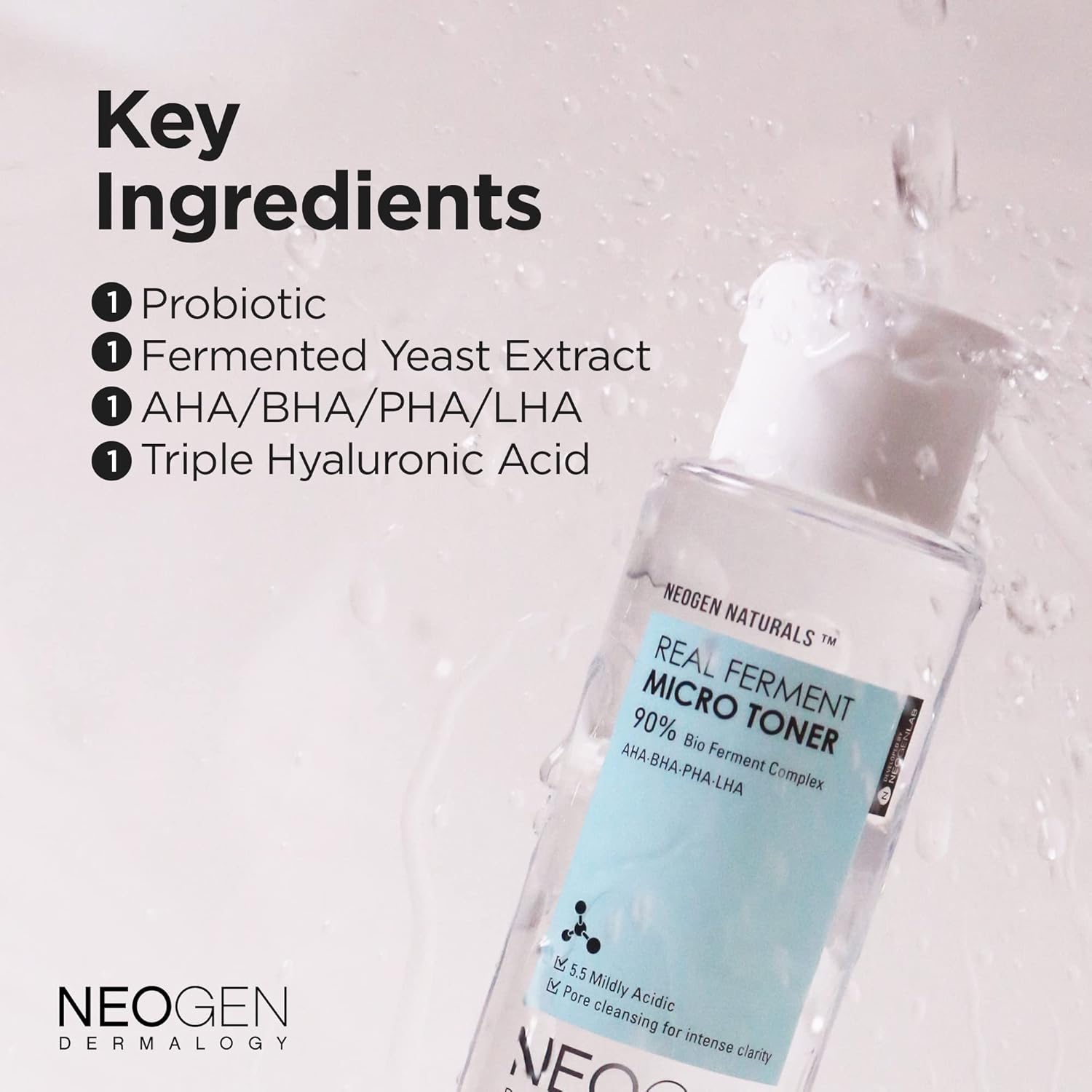 [K-Beauty] Neogen Dermalogy Real Ferment Micro Toner | Gentle Face Toner w/Triple Hyaluronic Acid & AHA, BHA, PHA, LHA Gentle Exfoliation 5.07 fl oz - Image 2