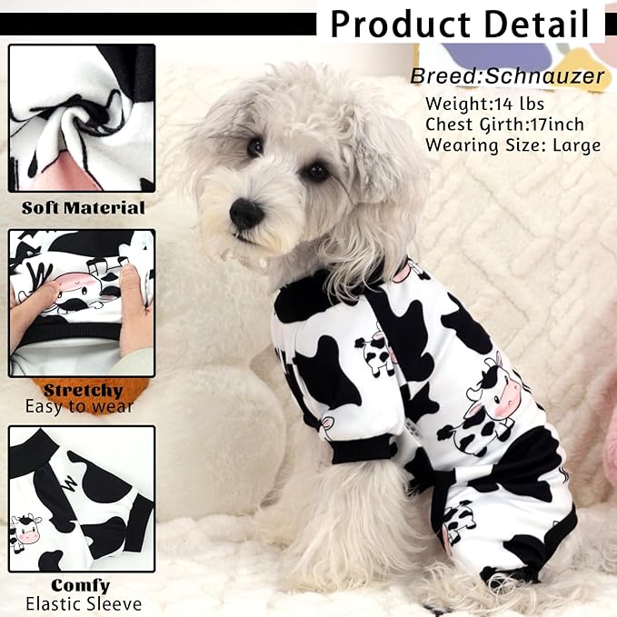 Pijama para Perro XPUDAC Suave y Elástica con Estampado de Vaca miniatura 3