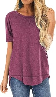 T Shirts for Womens Loose Fit Short Sleeve Casual Tops Cotton Ladies Tshirts Pullover Tees Crew Neck Side Split Tops