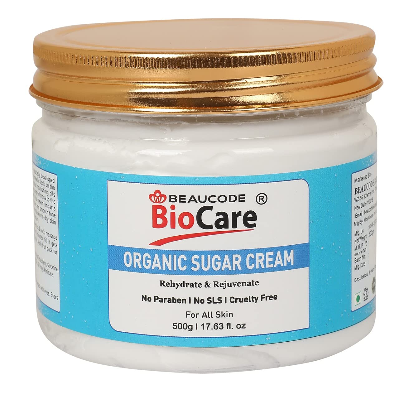 Beaucode BioCare Organic Sugar Face Cream- 500Gm (Pack of 1) For Women & Men For All Skin Types No Paraben||No SLS|| No Sulphate & Cruelty Free