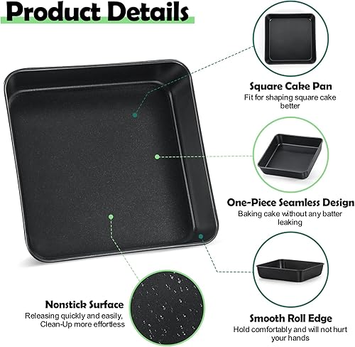 Miniatura 3 de TeamFar Molde cuadrado para tartas, sartén cuadrada antiadherente de 9 pulgadas, con núcleo de acero inoxidable para cocinar pasteles, brownie,