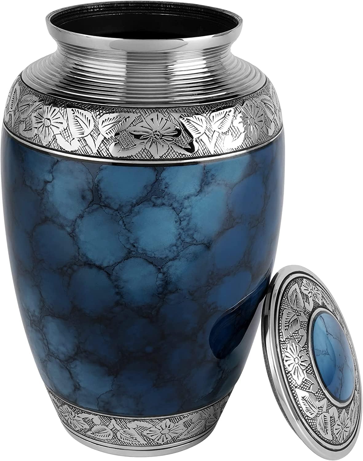 Adult Cremation Urn for Human Funeral Ashes - Premium Quality Blue Cloud Painted Solid Brass Memorial Ash Container - Drawstring Velvet Carry Bag - Urns & Keepsake