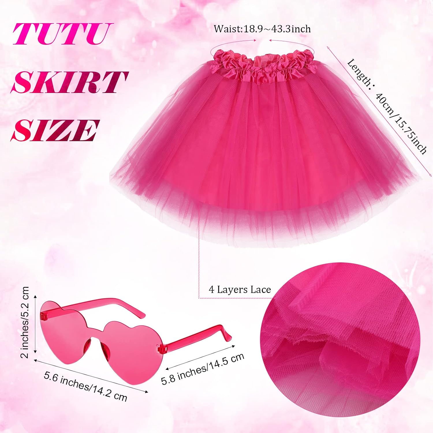 Tutu Skirt for Women Heart Shaped Sunglasses Adult Tulle Tutu Costume Lady 80s Halloween Christmas Party
