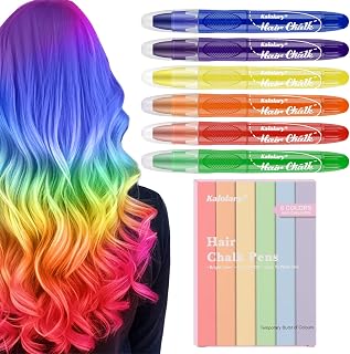 Kalolary 6pcs Temporary Hair Chalk- Hair Color Pens for Girls Makeup Kit - Washable Color Dye Markers For Girls Gift Age 5 6 7 8 9 10 11 12 13 14 Years Old