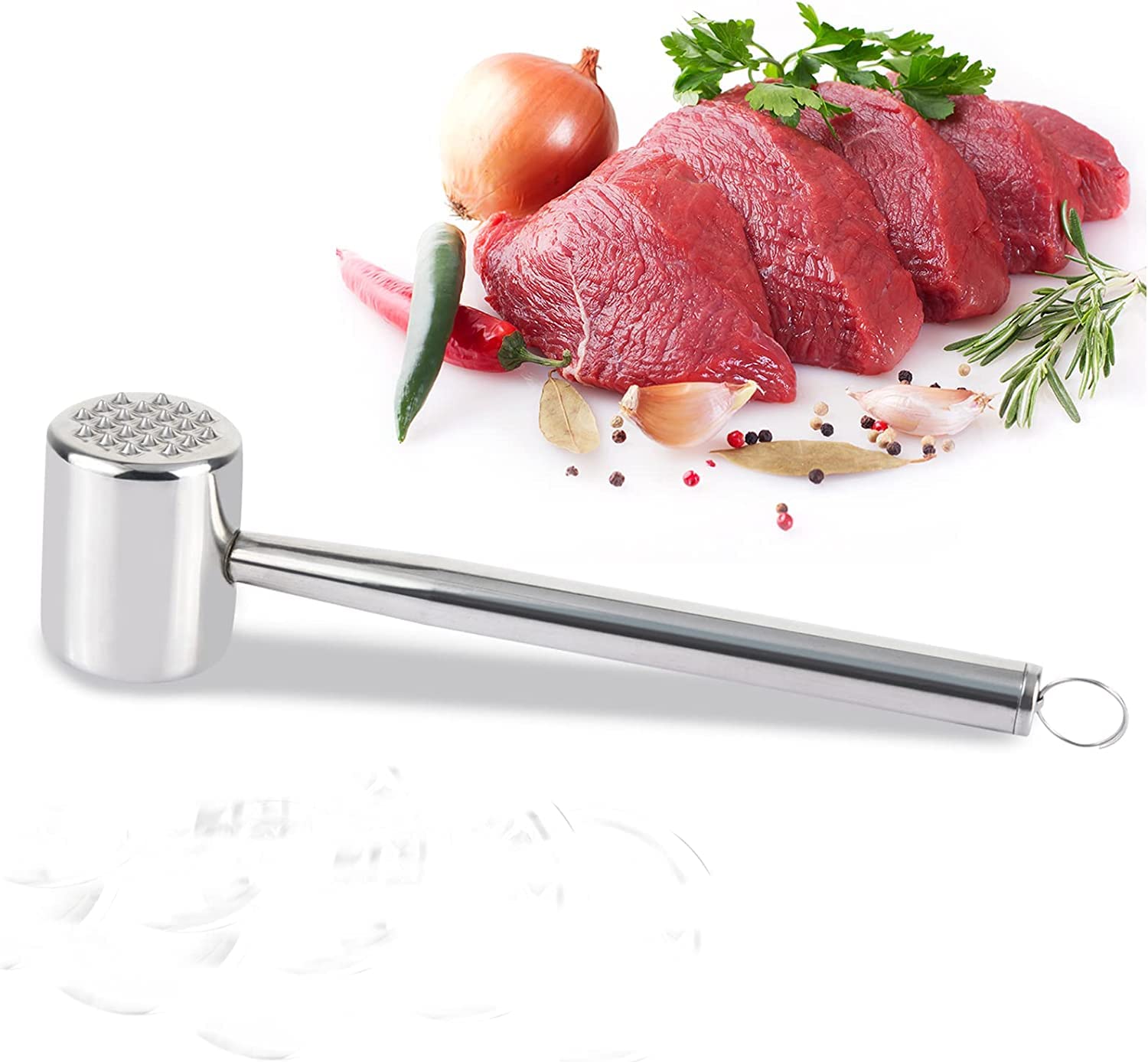 Kitchen Meat Tenderizer Stainless Steel, Double-sided Household Meat Mallet Tool, High-quality Schnitzel Tenderizer, Soft and Rustproof, for Baking Steaks, Meat Rolls, Dishwasher Safe