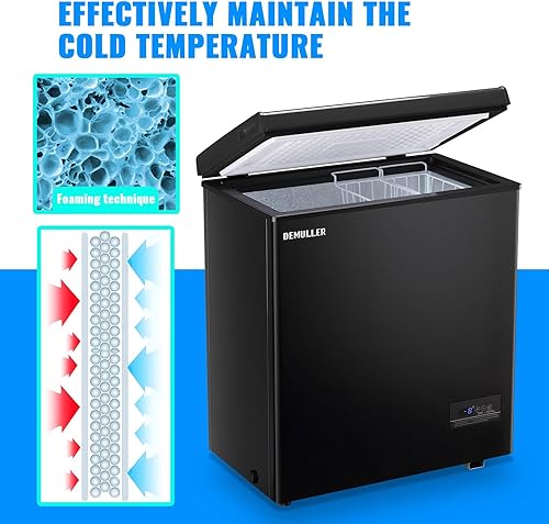 Miniatura 7 de Congelador de pecho de gran capacidad (hasta -11.2 ) con dos cestas extraíbles independientes, color negro, tamaño compacto para el hogar, cocina,