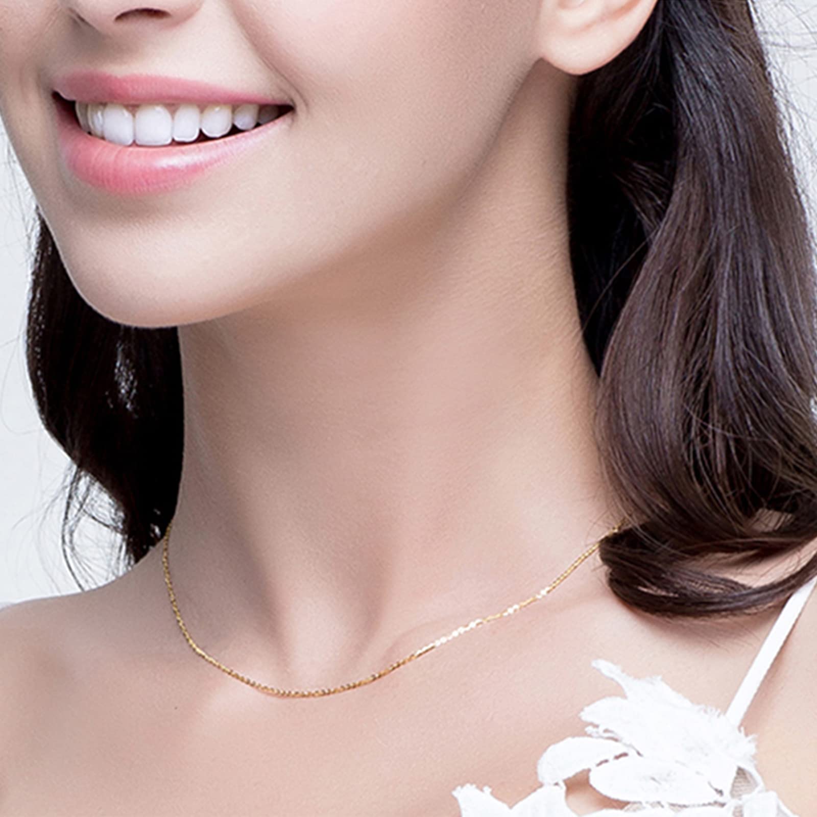 18K Gold Kabelkette 750er Gold O-Link-Kette für Damen Herren 40/42/45cm | 18K Gelbgold Chain Halskette Schmuck für Ihn Sie Paar Geschenke Valentinstag Jahrestag Geburtstag