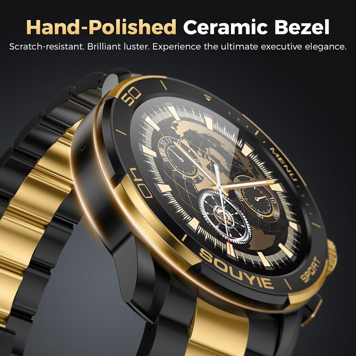 SOUYIE SW-7 Lux Smart Watch for Men, High-Gloss Ceramic Bezel & Two-Tone Steel, 1.43" AMOLED Display, AI GPT Voice Assistant, Bluetooth Calls, Health Monitor, 100+ Sports Modes, Compatible iOS Android 4 71CPdclMbML. AC SL1500